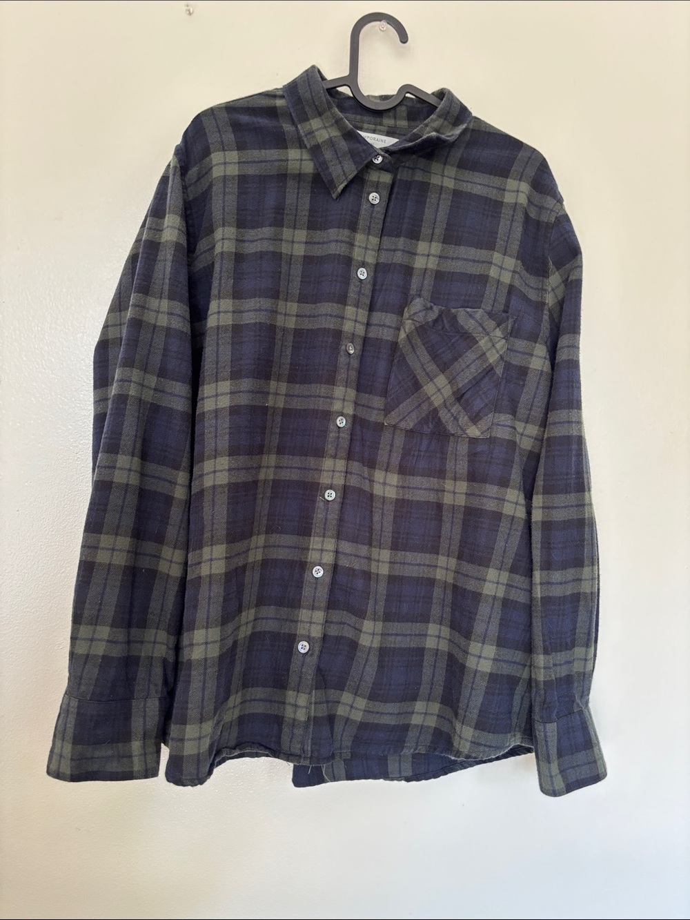 Simons Navy and Olive Plaid Button-Down Shirt